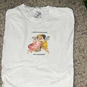 White Graphic Tee with Angel Print